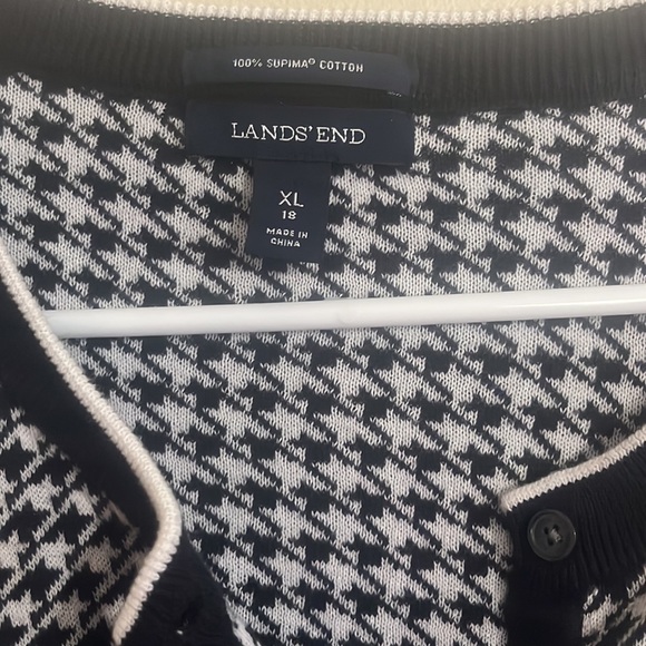 Lands End 100 Supima cotton Womens Black & White Houndstooth Cardigan Sweater XL - Picture 2 of 3